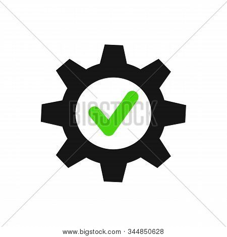 Black Gear With Green Tick At Centre