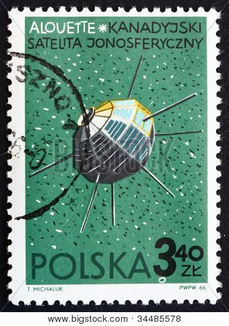 Postage stamp Poland 1966 Alouette, Canadian Satellite