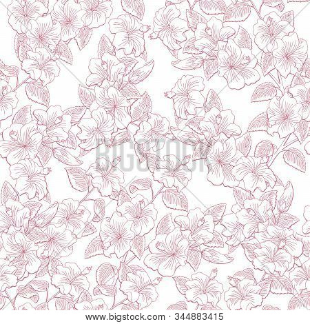 Roselle Flower Branch Graphic Color Seamless Pattern Sketch Illustration Vector