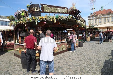 Dresden, Germany - May 10, 2018: People Visit Fruhjahrsmarkt (spring Market) In Dresden. Spring Mark