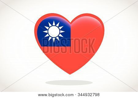 Taiwan Flag In Heart Shape. Heart 3d Flag Of Taiwan, Taiwan Flag Template Design.