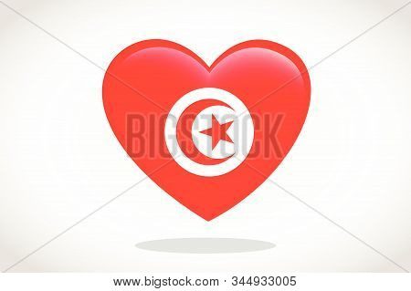 Tunisia Flag In Heart Shape. Heart 3d Flag Of Tunisia, Tunisia Flag Template Design.