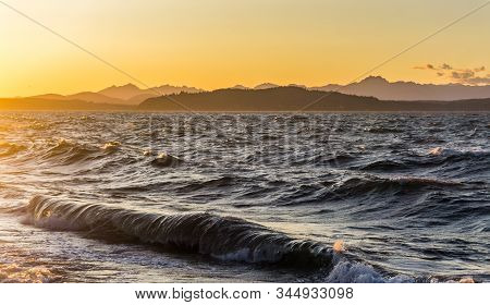 A Silhouette Shot Of The Olympic Mountains In Washington State.