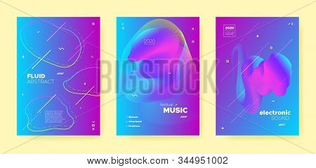 Pink Electro Music Poster. Wave Gradient Blend. Disco Club Flyer. Dj Invitation. Neon Techno Music P