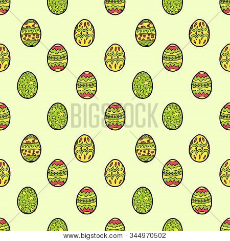 Easter Seamless Pattern With Little Eggs Isolated On Pastel Green Background. Cute Kids Print. Vecto