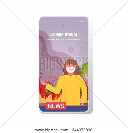 Breaking News Reporter In Mask Live Brodcasting Bushfire Global Warming Natural Disaster Ecology Pro
