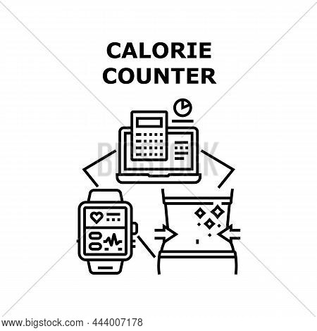 Calorie Counter Food App. Mobile Nutrition. Healthy Kcal. Hot Energy. Diet Label Sticker. Calorie Co