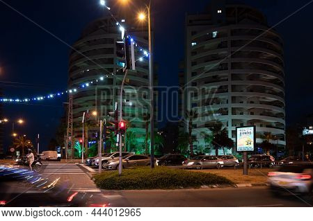 Netanya, Israel - September 23, 2021: Hotels Near The Sea On Sderot Oved Ben Ami Street