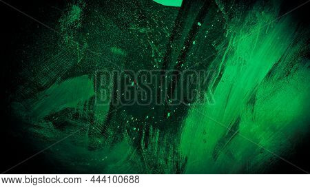 Background Splashes Of Acrylic Paints Wall, Combination Of Black And Green, Creative Background With