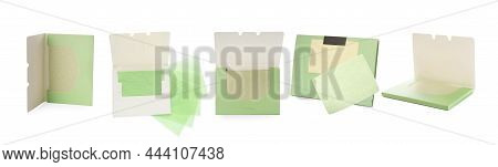 Set With Facial Oil Blotting Tissues On White Background, Banner Design. Mattifying Wipes