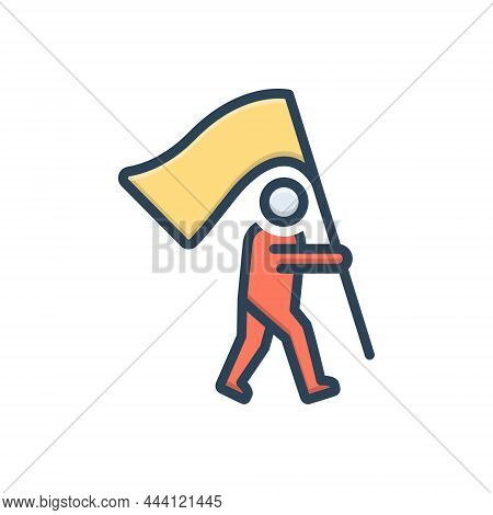 Color Illustration Icon For Independent Freedom Self-sufficient Unattached Flag Unoccupied Autonomou