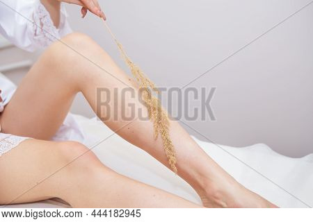Hair Removal, Cosmetic Body Care Concept. Beautiful Soft Skin, Woman's Legs With Perfect Skin, Woman