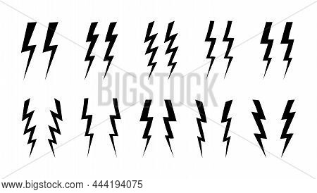 Hand-drawn Brackets Thunderbolt. Set Of Silhouettes Of Lightning Brackets Black On White. Lightning 