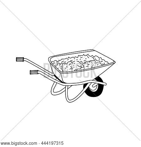 Garden Cart, Contour Construction Wheelbarrow . Vector Illustration Of A Cart Sketch For Printing, I