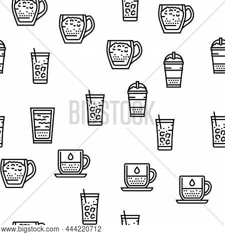 Coffee Types Energy Morning Drink Vector Seamless Pattern Thin Line Illustration