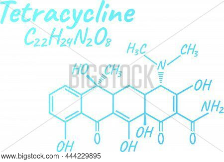 Tetracycline Antibiotic Chemical Formula And Composition, Concept Structural Medical Drug, Isolated 