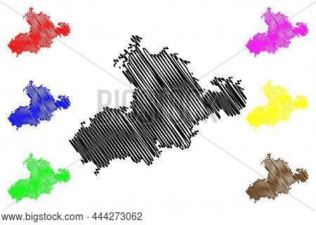 Rajkot District (gujarat State, Republic Of India) Map Vector Illustration, Scribble Sketch Rajkot M