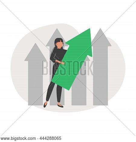 Woman Crushing Ceiling By Upward Arrows. Concept Of Breaking Limits, Exceeding Boundaries, Overcomin