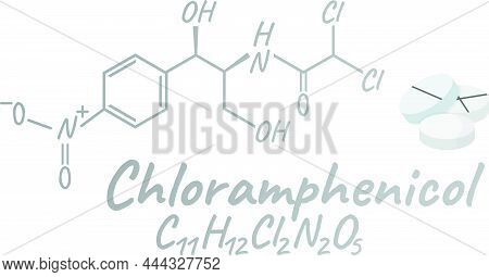 Chloramphenicol Antibiotic Chemical Formula And Composition, Concept Structural Medical Drug, Isolat