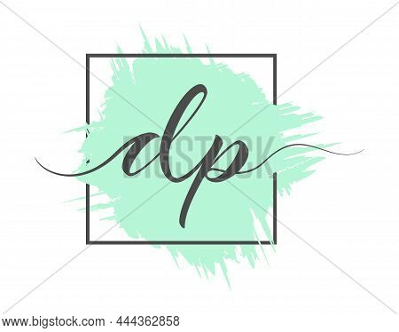Calligraphic Lowercase Letters Dp Are Written In A Solid Line On A Colored Background In A Frame. Ve