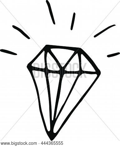 Single Hand Drawn Brillian For Greeting Cards, Posters, Woman Design. Isolated On White Background. 