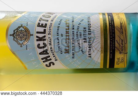 London, United Kingdom - August 20, 2021 Bottle Of Shackleton, Rare Old Highland Malt Whisky, Based 