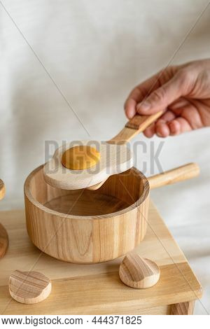 Coocking Process With Wooden Eco Toys From Naatural Material For Educating Children. Funny Game With