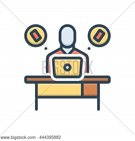 Color Illustration Icon For Insist Work Desk Laptop Assert Contend Demand Maintain Phone Call Commun