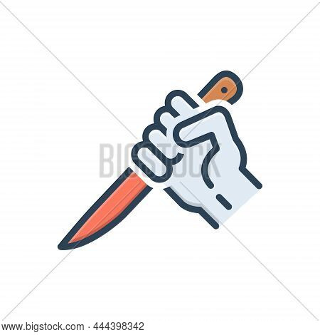 Color Illustration Icon For Threaten Intimidate Browbeat Bluster Appall Jeopardize Crazy Killing Kni