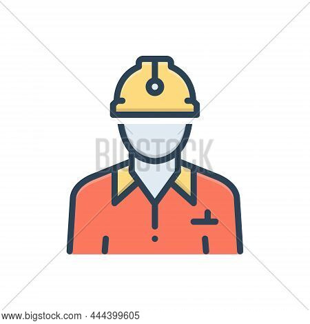 Color Illustration Icon For Civil Civilian Citizen Denizen Worker Construction Contractor Helmet Emp