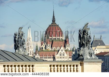 Dome Of Hungarian Parliament Building In Budapest, Hungary