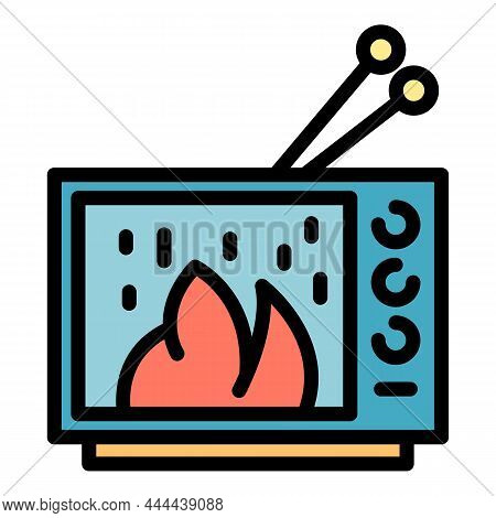 Tv Fire News Icon. Outline Tv Fire News Vector Icon Color Flat Isolated