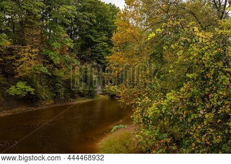 The West Bracnh Of Conneaut Creek Viewed From The Creek Road Covered Bridge During The Autumn Leaf C