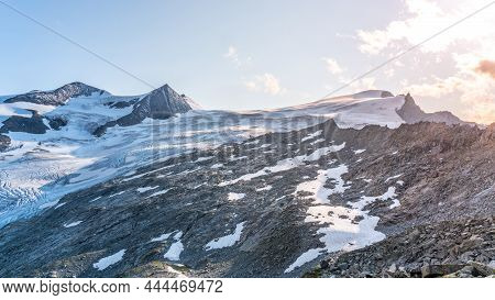Mountain Glacier In Austrian Alps. Schlaten Glacier, German: Schlatenkees, In Venediger Group, Hohe 