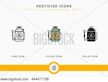 Pesticide Icons Set Vector Illustration With Solid Icon Line Style. Plant Gardening Agriculture Conc