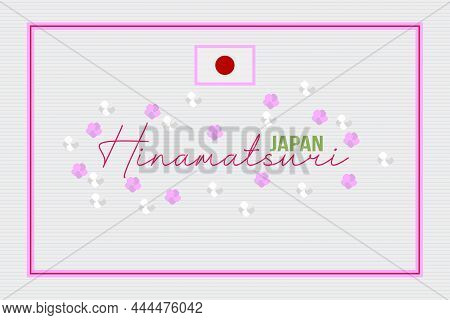 Hinamatsuri Festival In Japan. Japanese Flag Symbol. Japanese Flowers Vector Illustration.