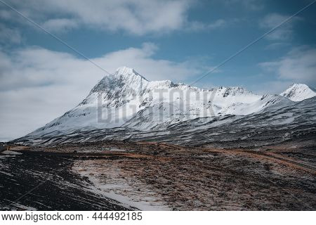 Scenic View Snow Covered Mountains And Fjords Along The Ring Road In The Eastfjords Of Iceland