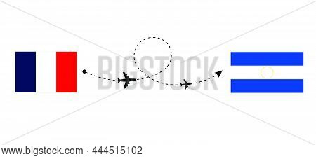 Flight And Travel From France To El Salvador By Passenger Airplane. Airplane Route And Country Flags