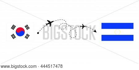 Flight And Travel From South Korea To El Salvador By Passenger Airplane. Airplane Route And Country 