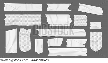 Adhesive Tape. Realistic Sticky Paper Strips With Torn Edges Folds And Crease, White Piece, Duct Tap