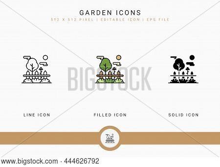 Garden Icons Set Vector Illustration With Solid Icon Line Style. Plant Gardening Agriculture Concept