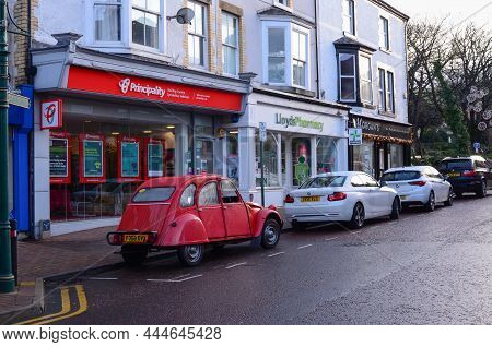 Prestatyn, Uk: Dec 14, 2021: Citroen 2cv Parked Outside Shops On High Street.