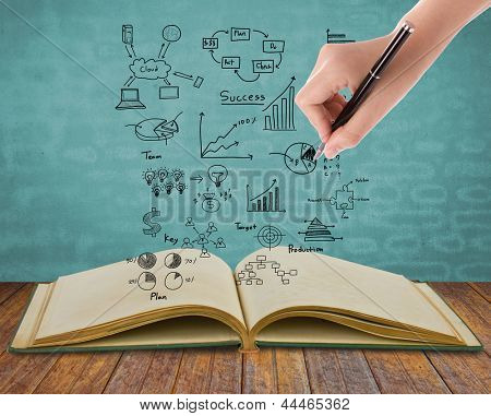 Libro magico con il concetto di business e grafico