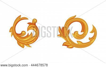 Gold Baroque Decorative Ornament With Floral Curve Vector Set