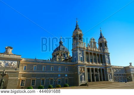 Cathedral Almudena In Madrid  Spain . Catedral De La Almudena . Baroque Catholic Cathedral With Chap