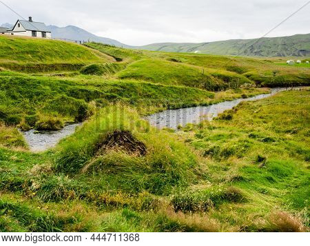 Scenic Landscape At Historic Keldur Farm, Home To One Of The Oldest Turf Houses In Iceland