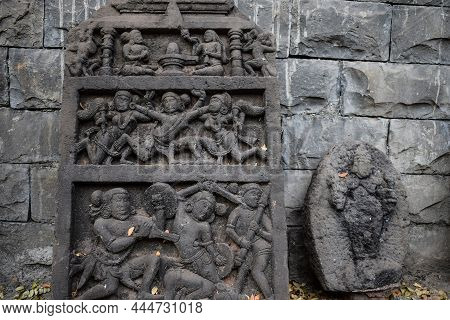 Stock Photo Of Ancient Ruined Archeological Sculpture Depicting Warriors Carved Granite Stone Kept N