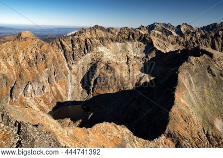 Peaks In Mountains. View From Peak Krivan In High Tatras Mountains At Slovakia.