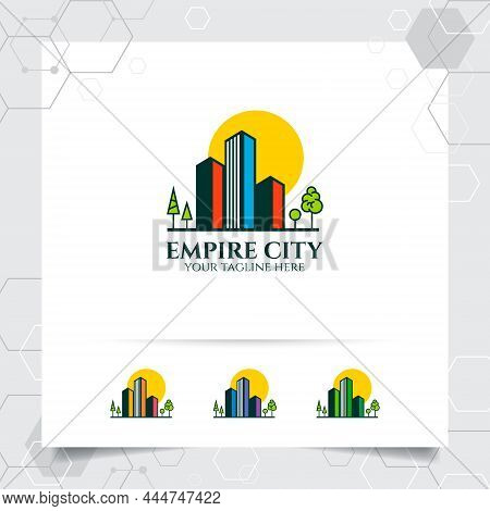 Real Estate Logo Design Concept Of Green City Building Illustration. Property Logo Vector For Constr