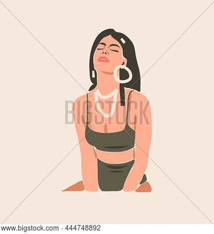 Hand Drawn Vector Abstract Stock Flat Graphic Contemporary Line Art, Aesthetic Fashion Illustration 